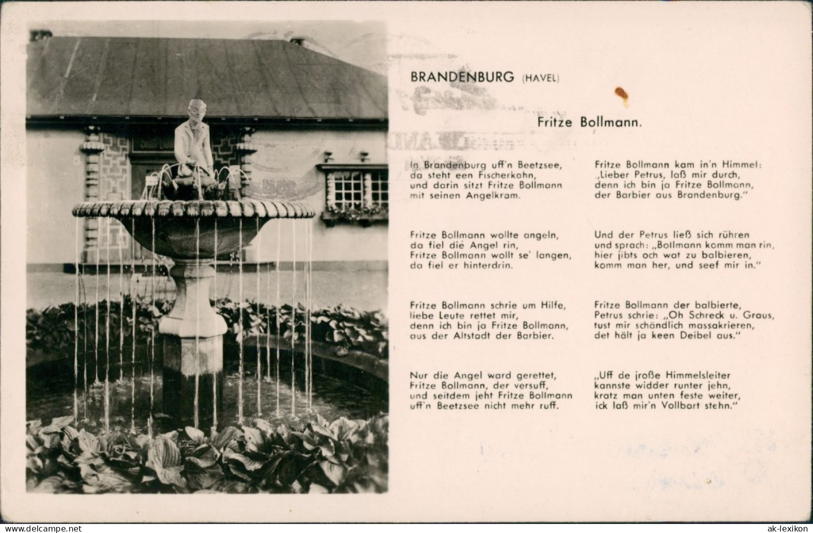 Brandenburg An Der Havel Brunnen Foto, Fritze Bollmann Gedicht Verse,   1957 - Brandenburg