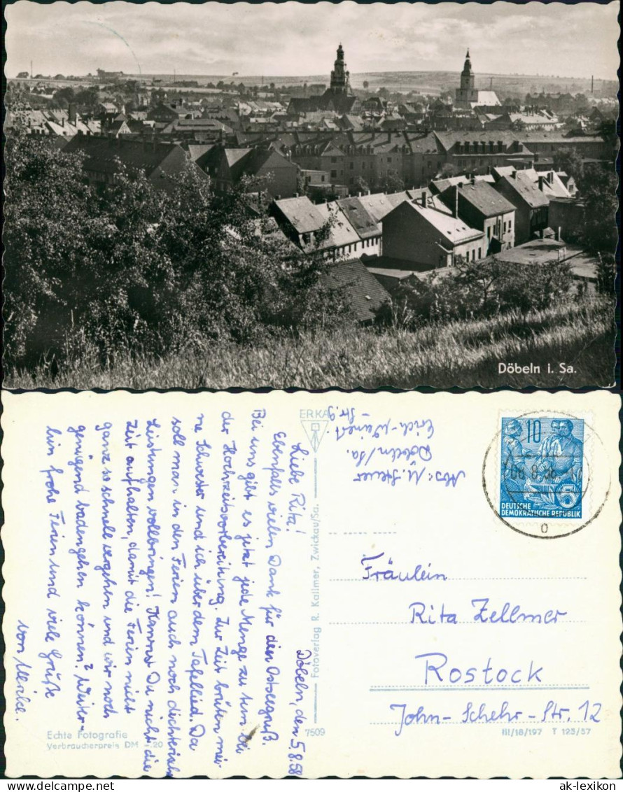 Döbeln Panorama-Ansicht DDR Postkarte, Vogelschau-Perspektive 1958 - Doebeln