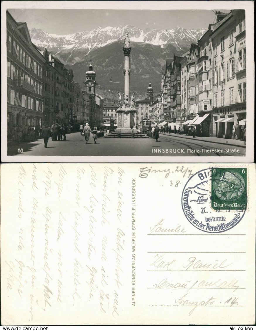 Ansichtskarte Innsbruck Maria Theresienstraße - Geschäfte 1928 - Innsbruck