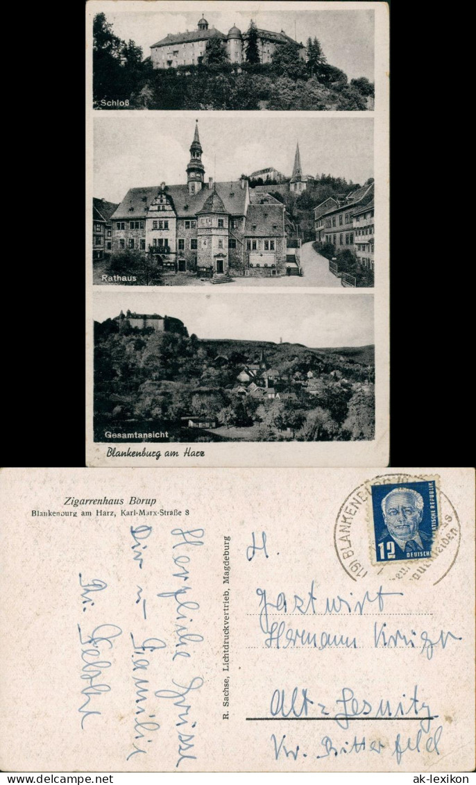 Ansichtskarte Bad Blankenburg 3 Bild: Schloß, Rathaus, Stadt 1952 - Bad Blankenburg