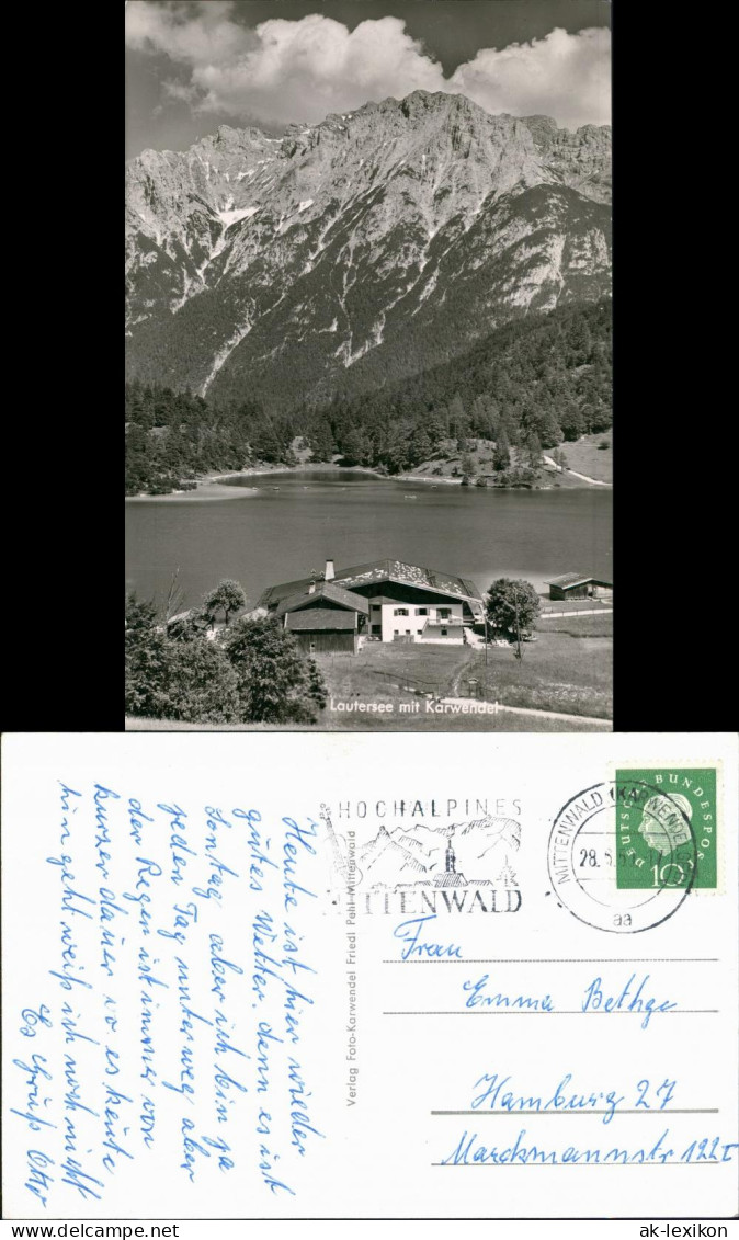 Ansichtskarte Mittenwald Lautersee Partie Berghof See Karwendel Berge 1951 - Mittenwald