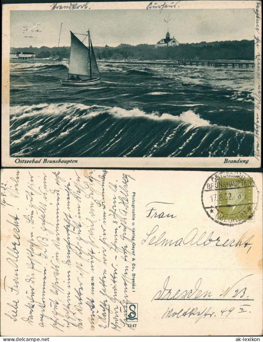Ansichtskarte Brunshaupten-Kühlungsborn Brandung Segelboot Kurhaus 1932 - Kühlungsborn