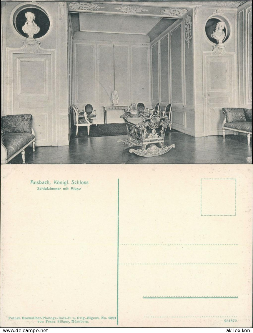 Ansichtskarte Ansbach Schloß - Schlafzimmer Mit Alkov 1919 - Ansbach