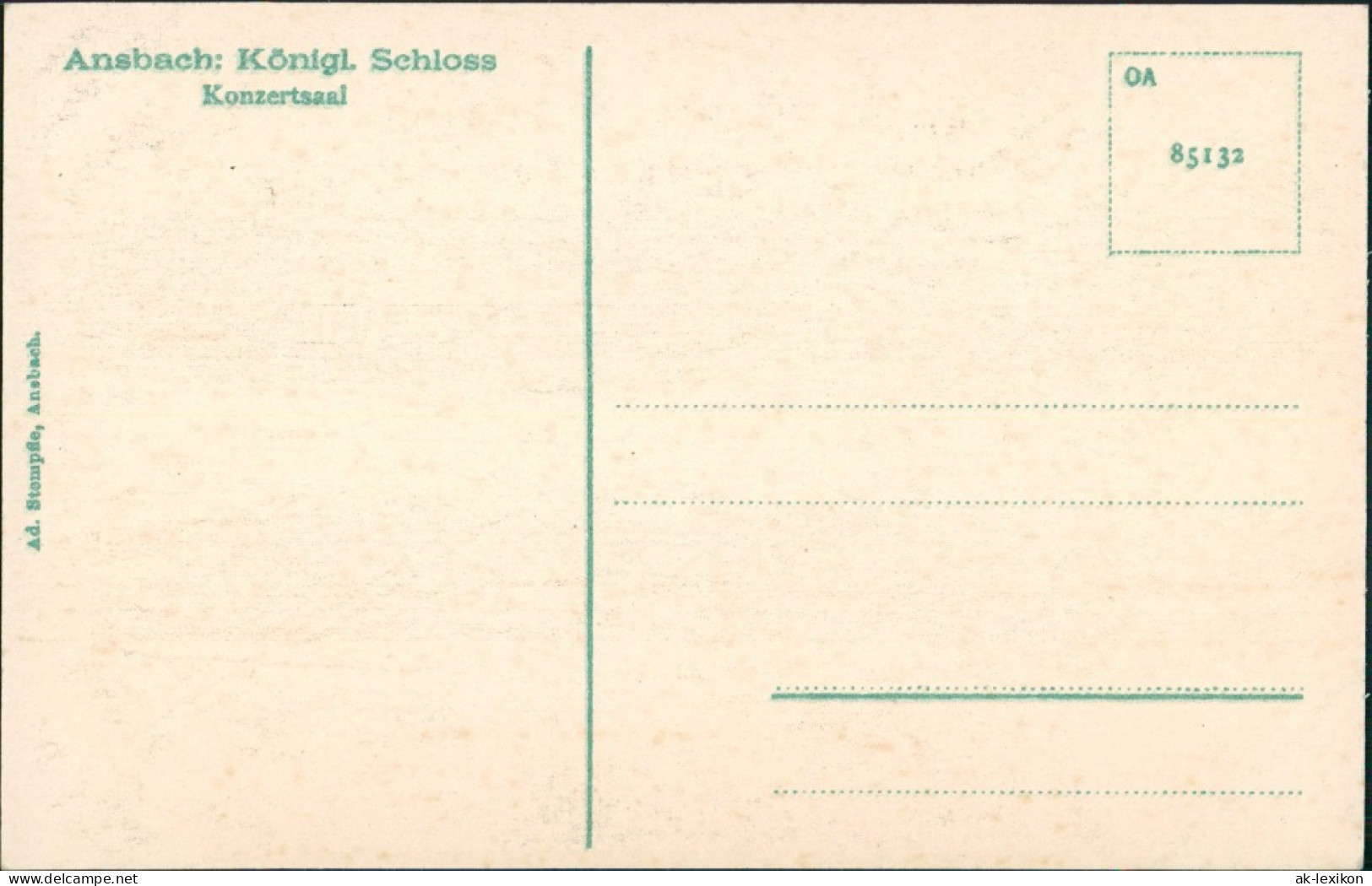 Ansichtskarte Ansbach Schloß - Konzertsaal 1919 - Ansbach