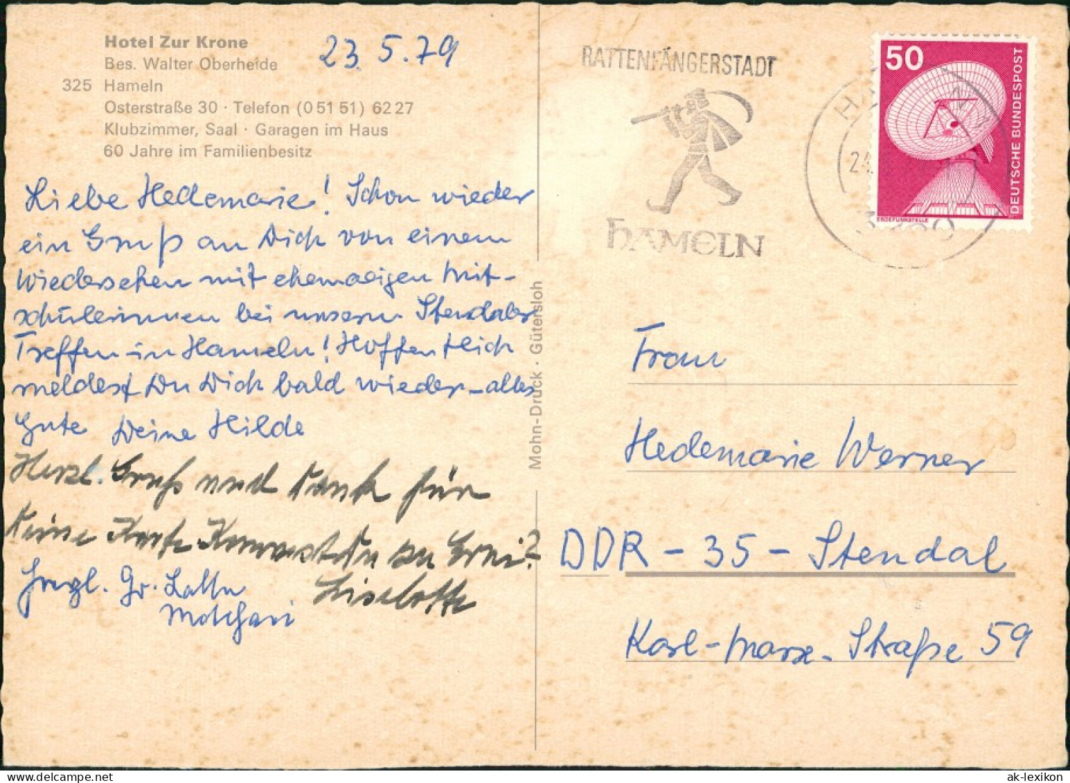 Ansichtskarte Hameln Hotel Zur Krone Osterstraße 30 1979 - Hameln (Pyrmont)