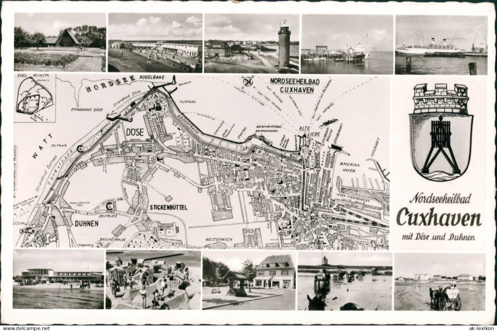 Ansichtskarte Cuxhaven MB Leuchtturm, Häuser, Stadtplan 1969 - Cuxhaven