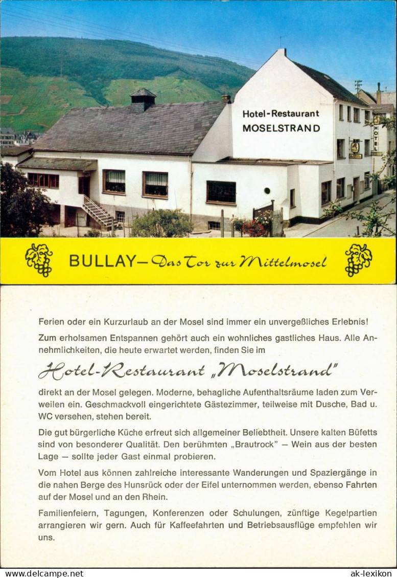 Bullay Reklame-/Werbekarte Hotel Restaurant Moselstrand 1975 - Alf-Bullay