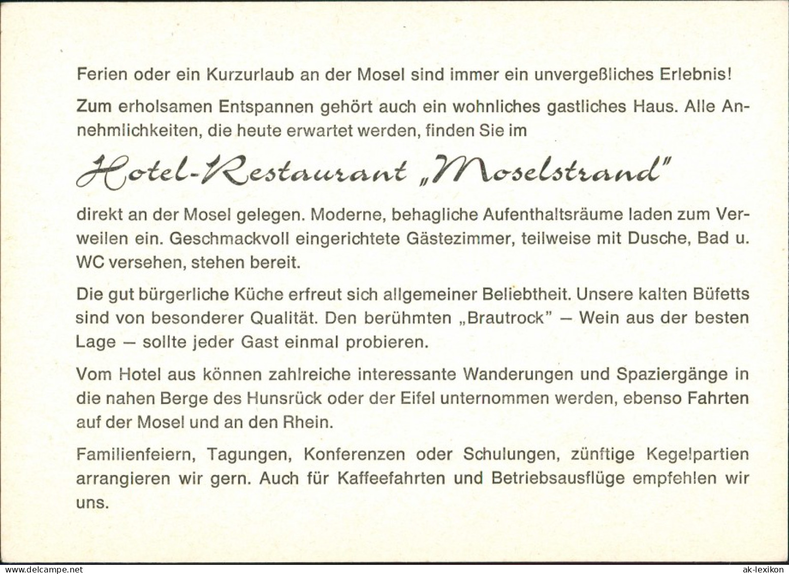 Bullay Reklame-/Werbekarte Hotel Restaurant Moselstrand 1975 - Alf-Bullay