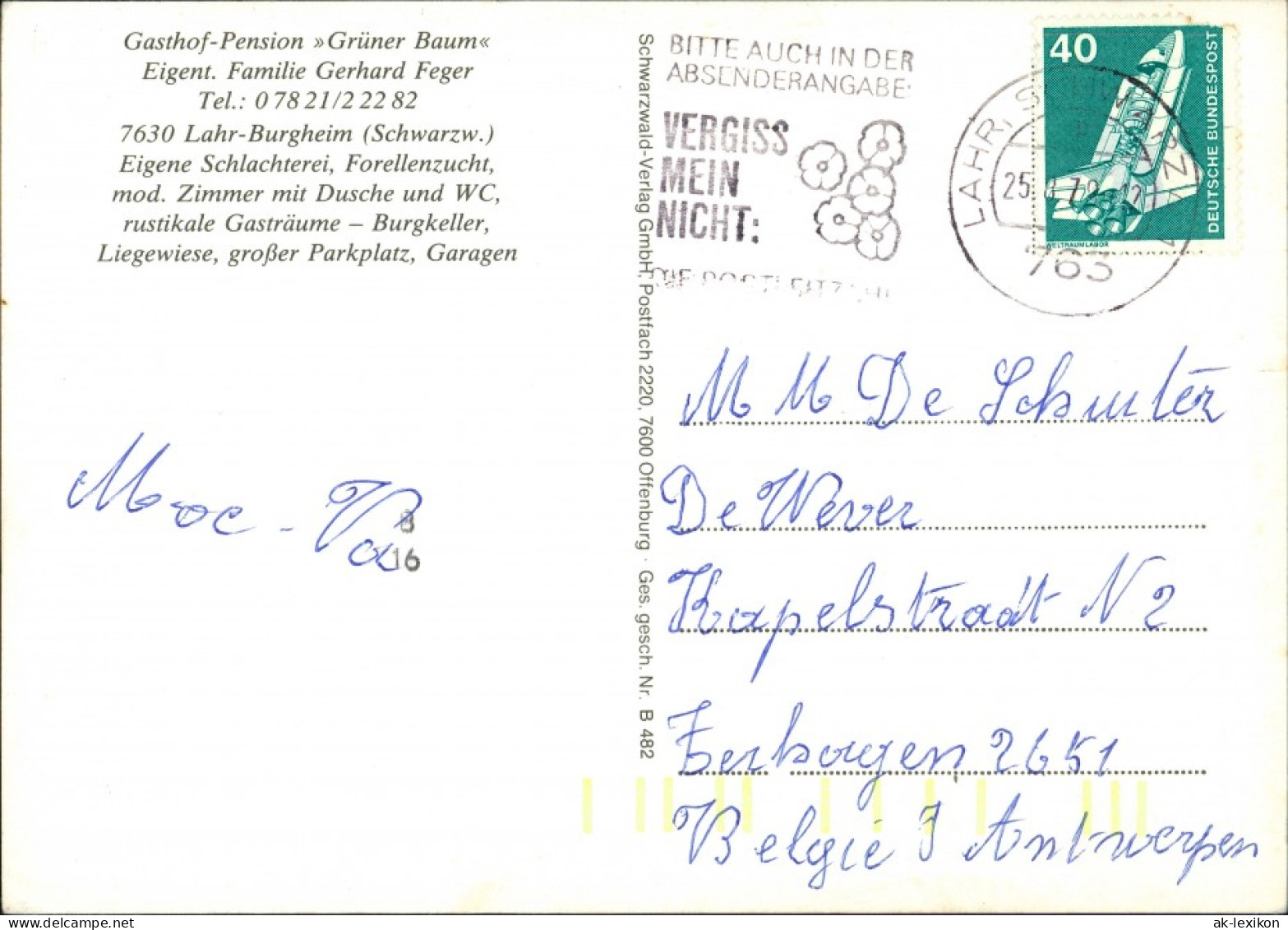 Burgheim-Lahr (Schwarzwald) Gasthof Pension Grüner Baum Inh. Fam. Feger 1978 - Lahr