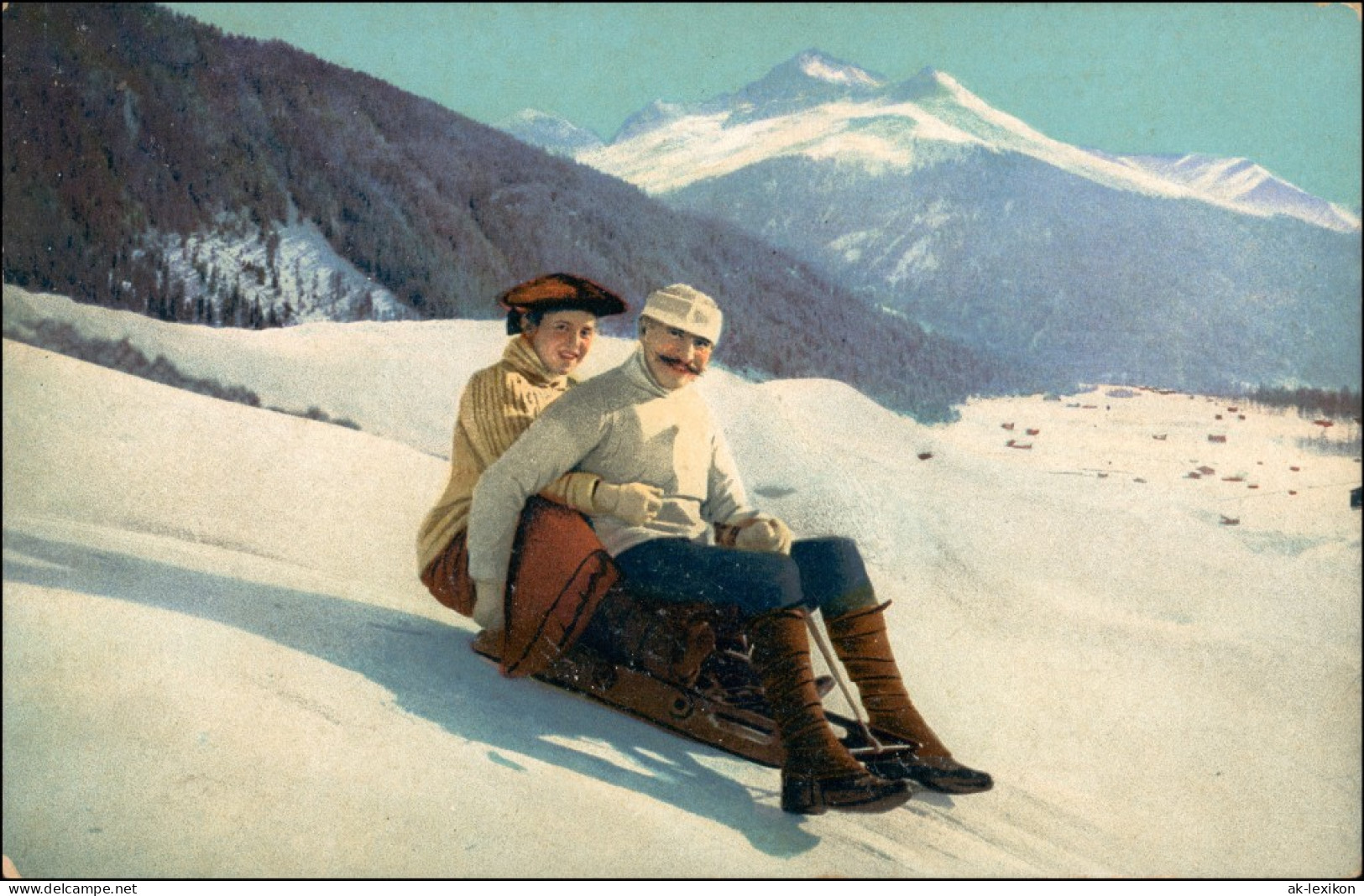 Ansichtskarte  Wintersport: Schlitten/Rodeln Mann Frau Stimmungsbild 1911 - Winter Sports