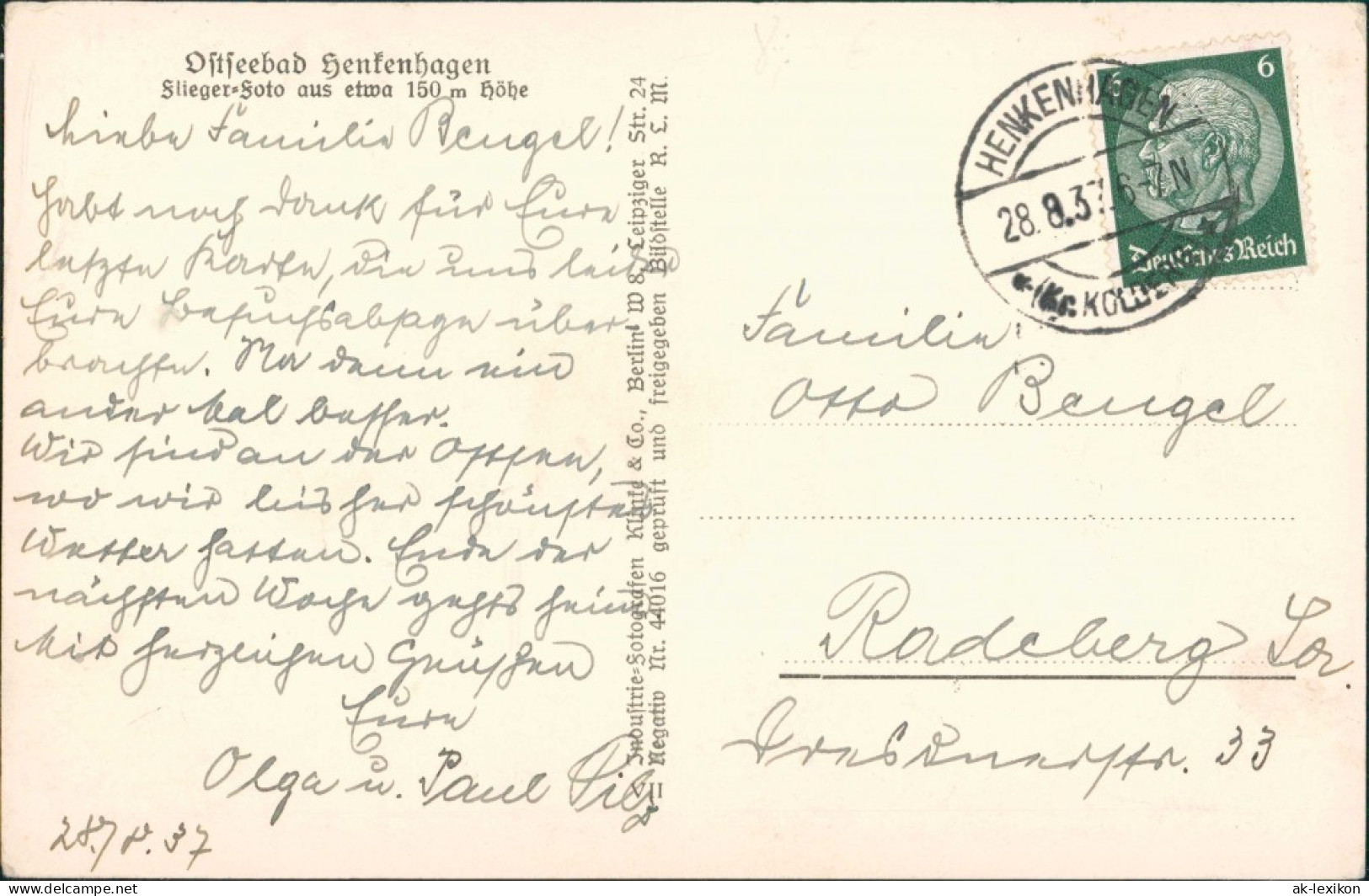 Postcard Henkenhagen Ustronie Morskie Luftbild - Straße B Kolberg Pommern 1937 - Pommern