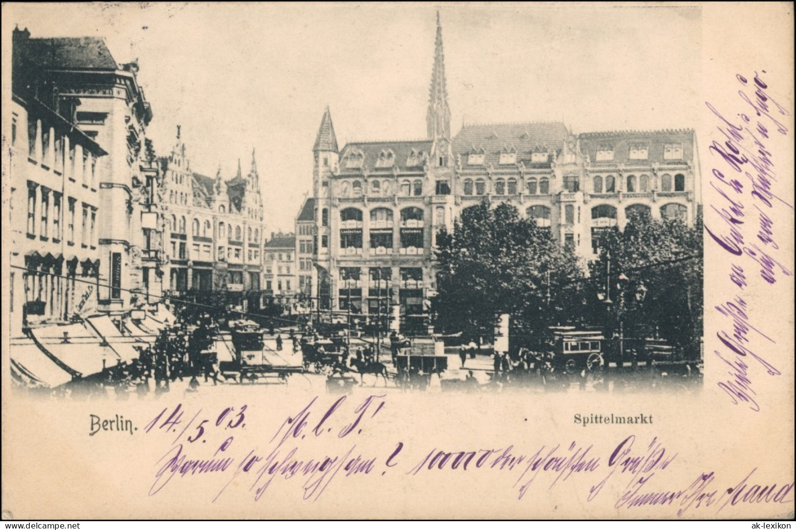 Ansichtskarte Mitte-Berlin Spittelmarkt Straßenbahn Kutsche 1903 - Mitte