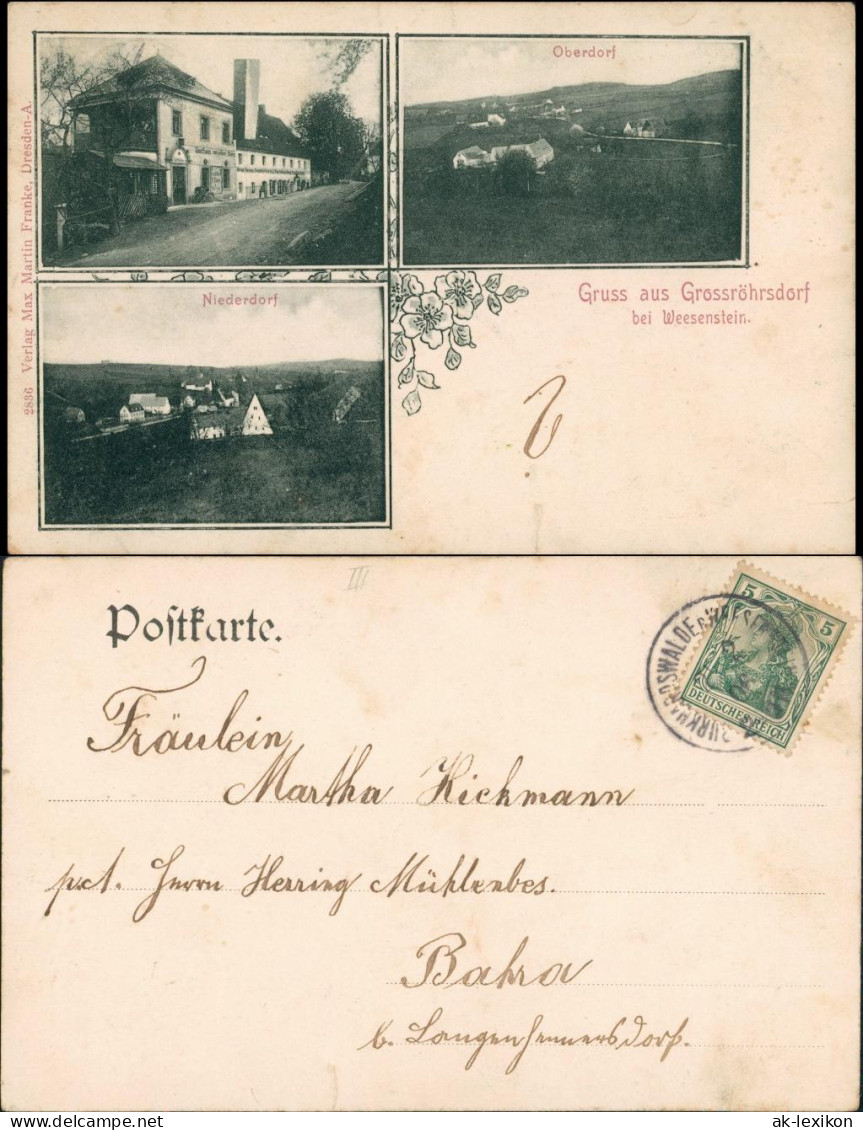 Großröhrsdorf 3 Bild: Gasthaus, Oberdorf Und Niederdorf Bei Weesenstein 1907 - Grossroehrsdorf
