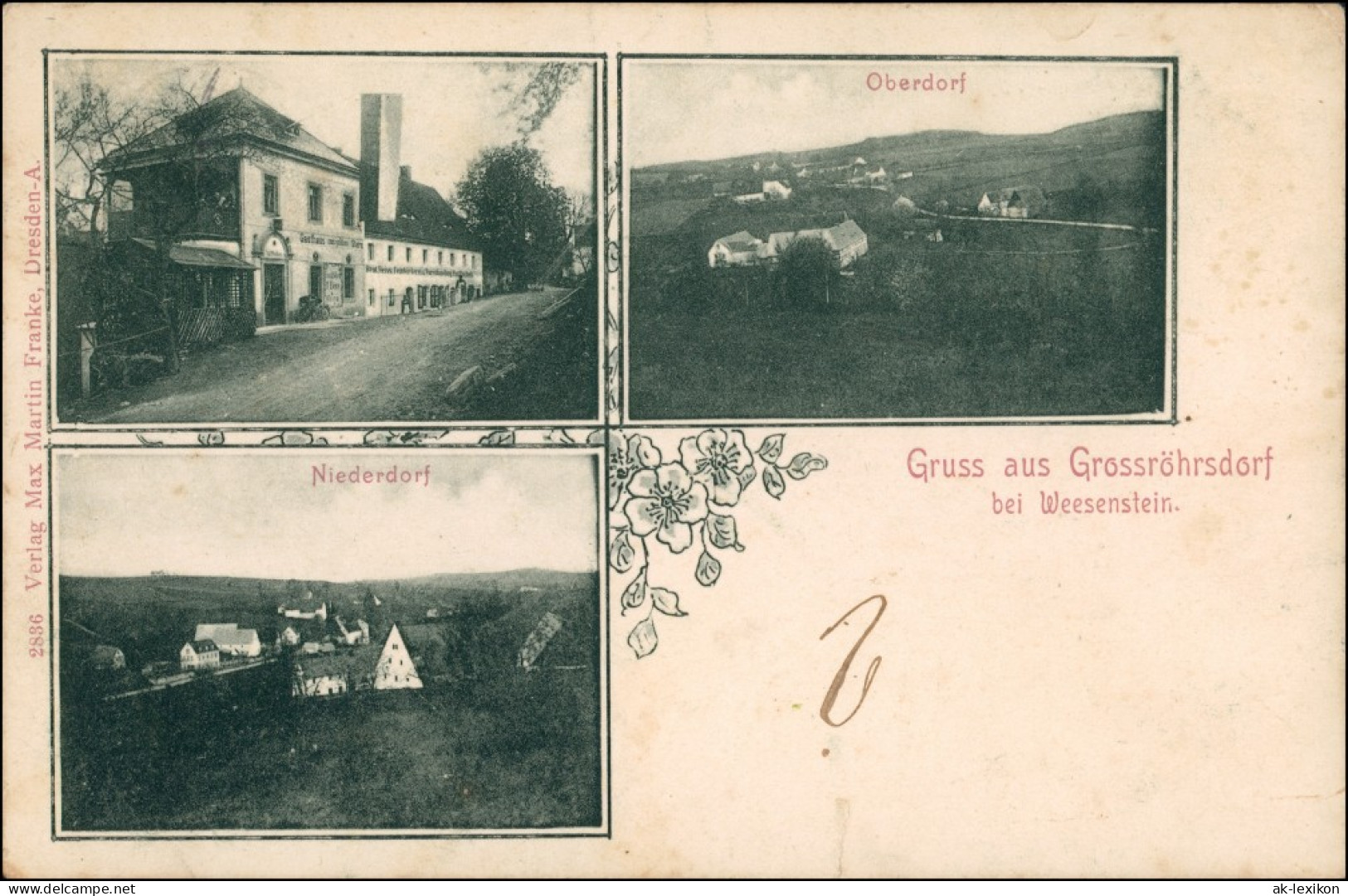 Großröhrsdorf 3 Bild: Gasthaus, Oberdorf Und Niederdorf Bei Weesenstein 1907 - Grossröhrsdorf