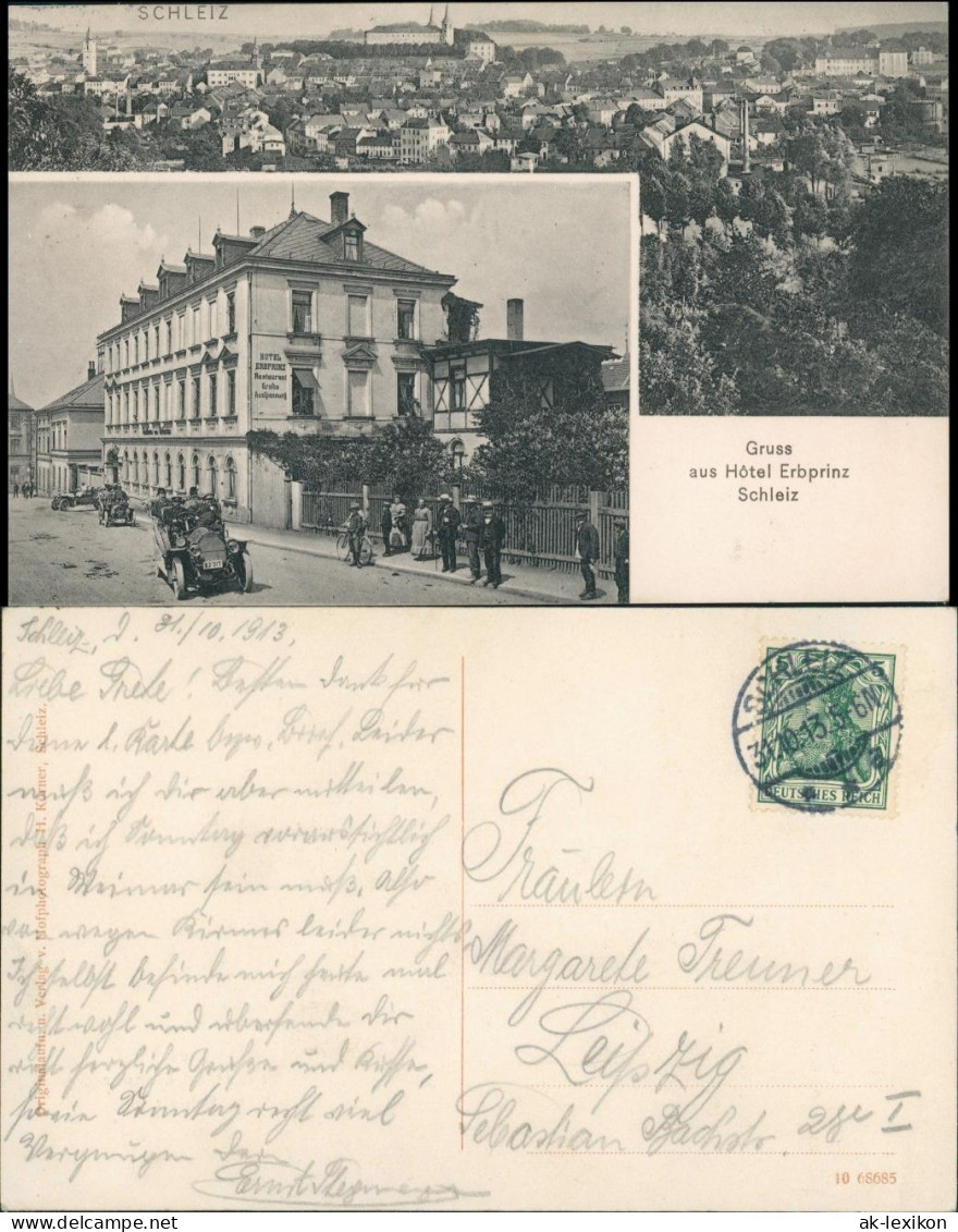 Ansichtskarte Schleiz 2 Bild: Gasthaus Hotel Kronprinz, Totale 1913 - Schleiz