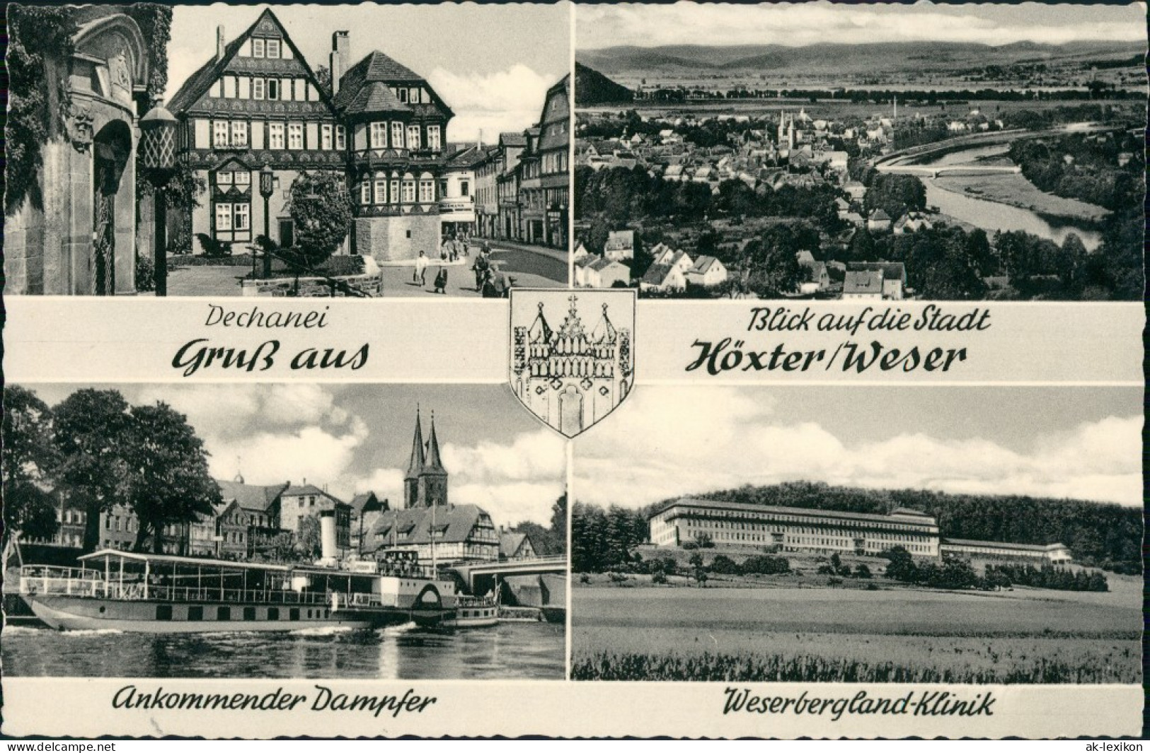 Ansichtskarte Höxter (Weser) Dechanei, Stadt, Klinik, Dampfer 1958 - Höxter