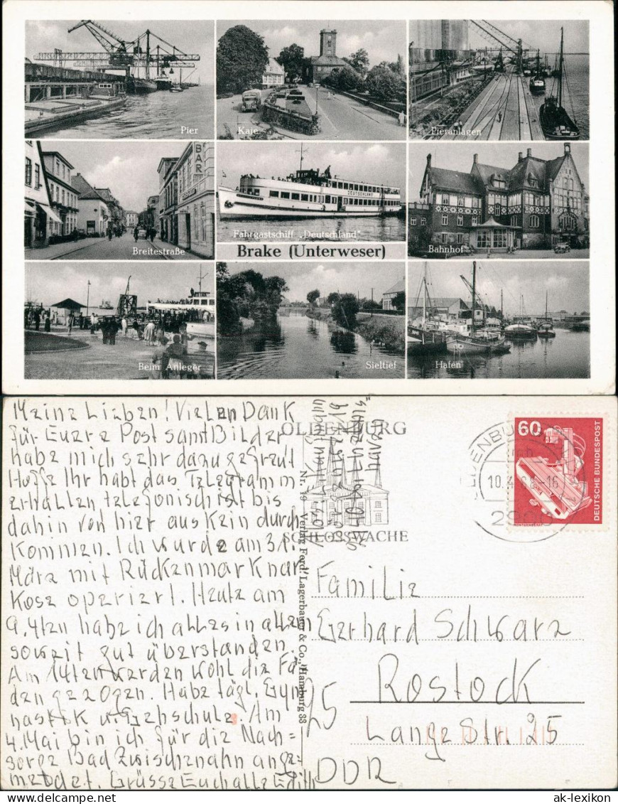 Ansichtskarte Brake (Unterweser) Pier, Breitestraße, Hafen, Bahnhof 1968 - Brake
