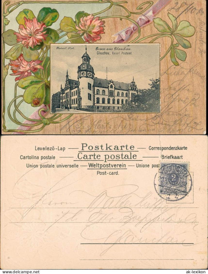 Ansichtskarte Glauchau Blumen Jugenstil AK Postamt 1900 Prägekarte - Glauchau