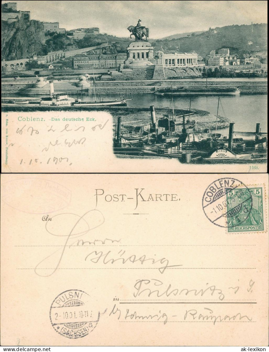 Ansichtskarte Koblenz Schaufelrad Und Rheindampfer Vor Dem Deutschen Eck 1901 - Koblenz