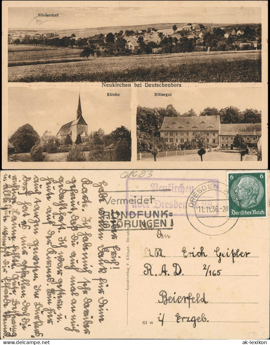 Ansichtskarte Deutschenbora-Nossen Neukirchen Rittergut Kirche 1936 - Nossen