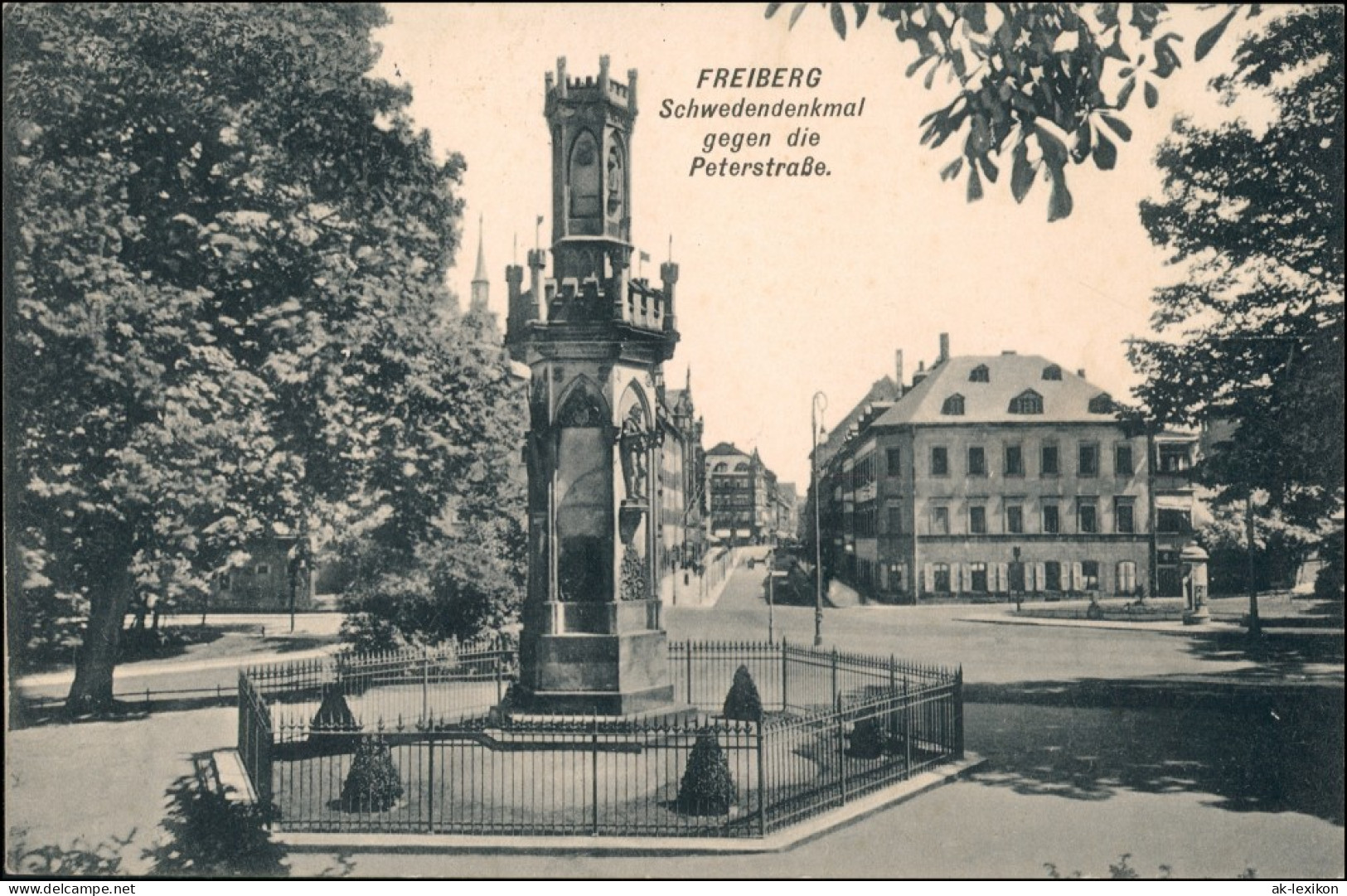 Ansichtskarte Freiberg (Sachsen) Petersstraße, Schwedendenkmal 1918 - Freiberg (Sachsen)