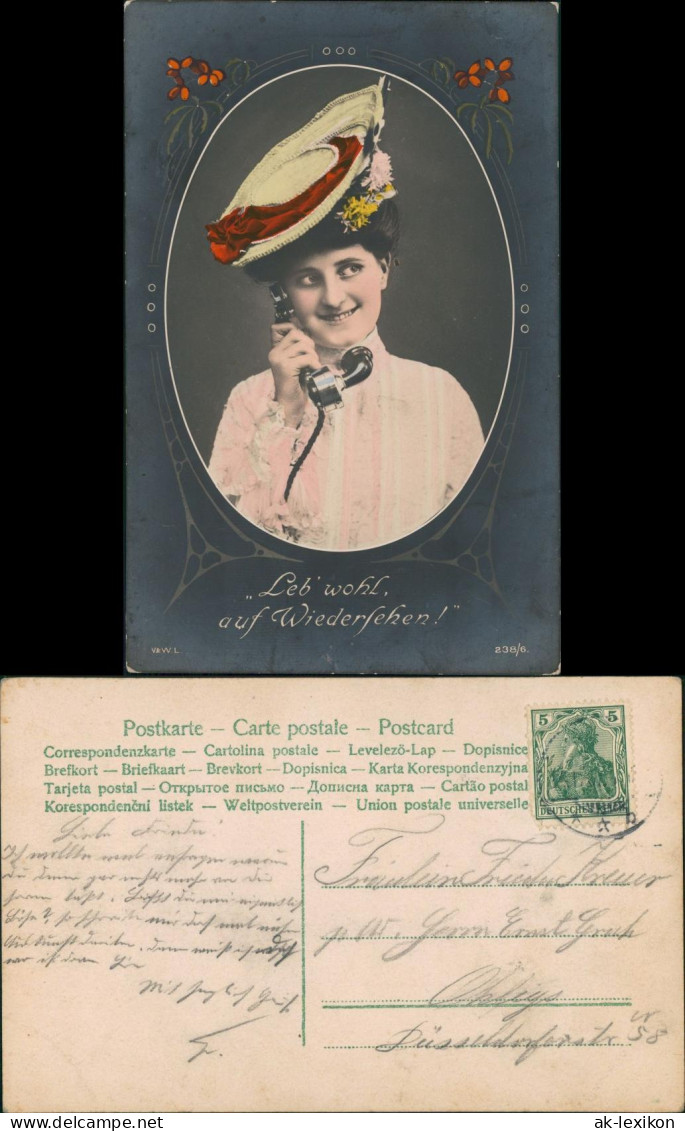 Ansichtskarte  Jugenstil Ornament Frau Beim Telefonieren Fotokunst 1906 - Bekende Personen