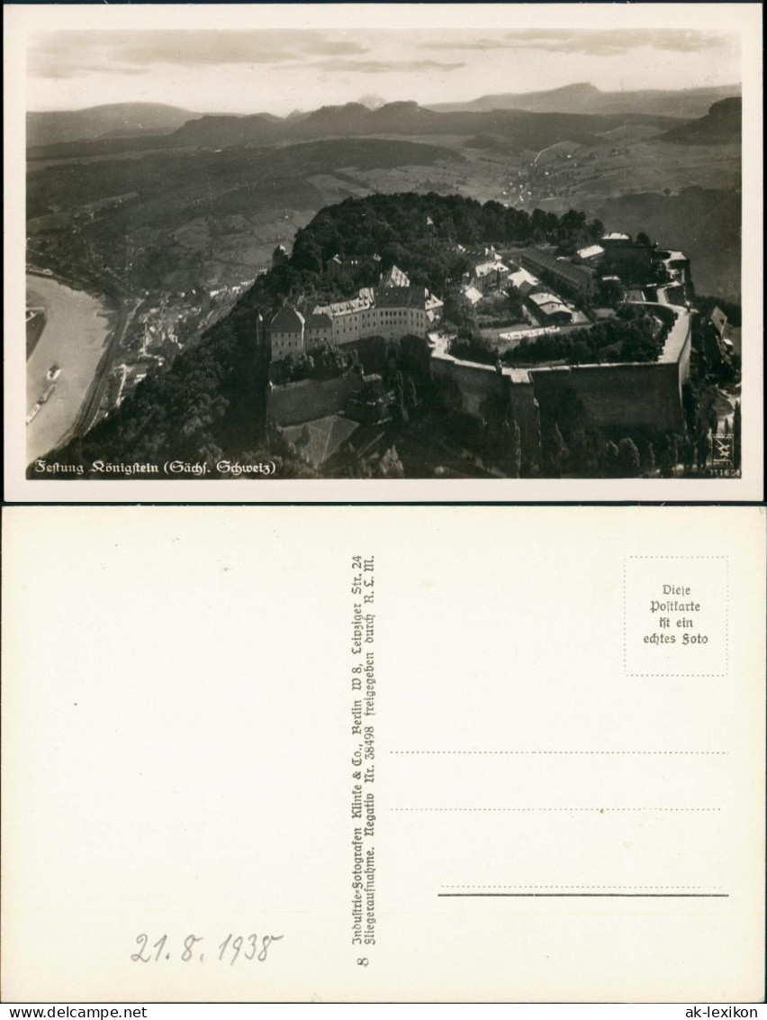 Ansichtskarte Königstein (Sächsische Schweiz) Luftbild Stadt Festung 1938 - Königstein (Sächs. Schw.)