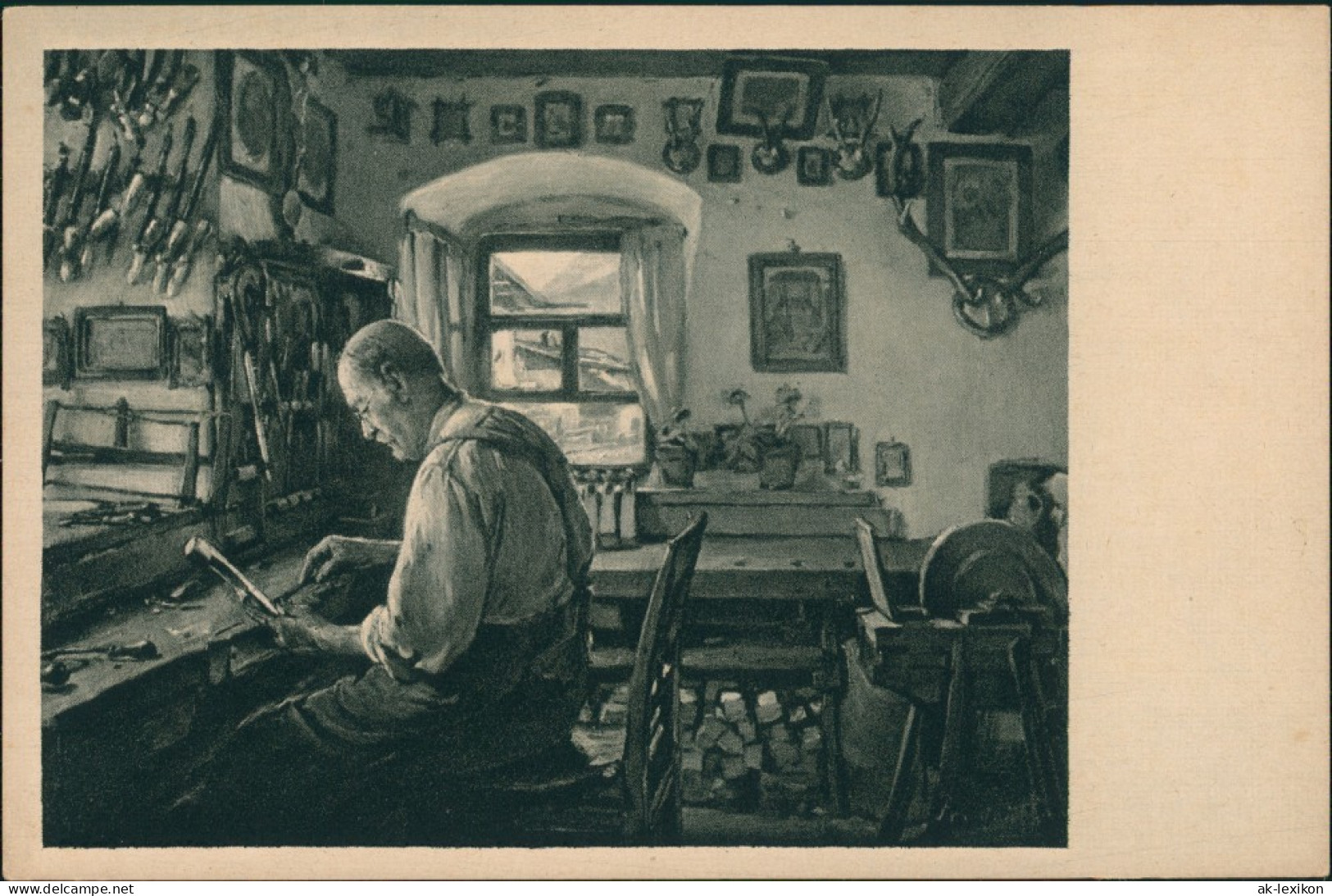 Ansichtskarte Mittenwald Geigenbau - Künstlerkarte Geigenbauer 1925 - Mittenwald