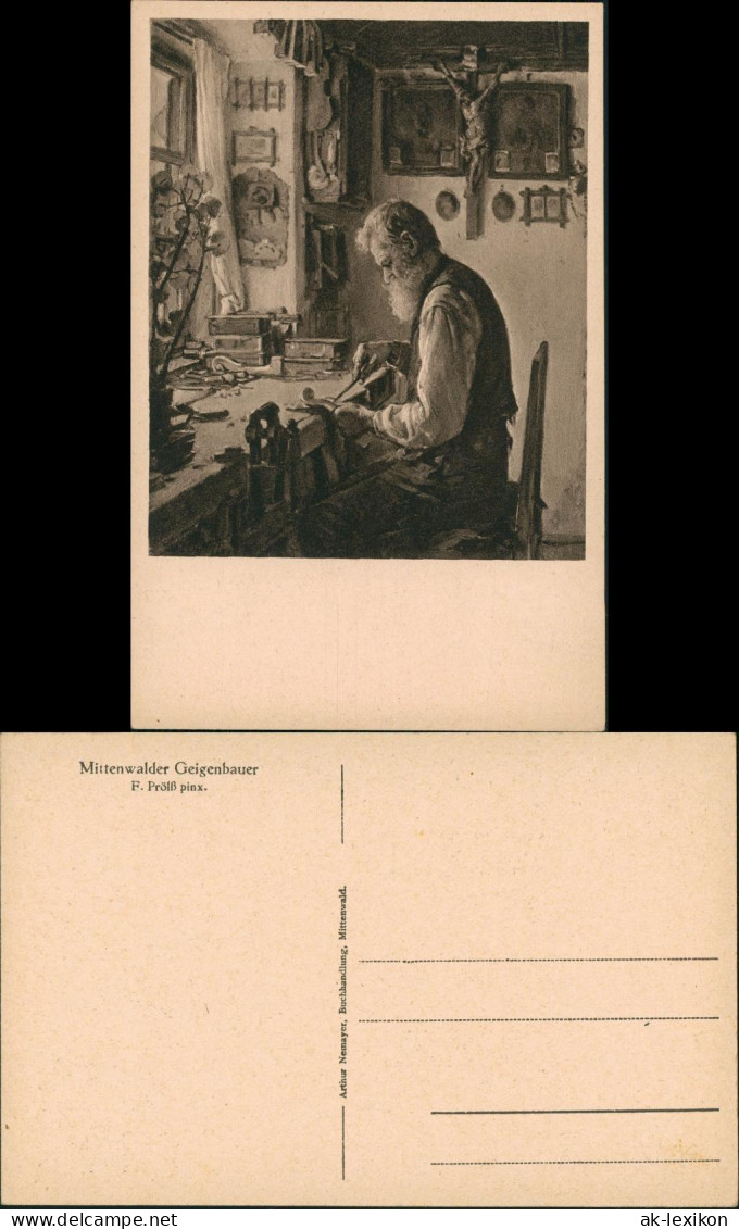 Ansichtskarte Mittenwald Geigenbauer Künstlerkarte F. Prölß Pinx 1924 - Mittenwald