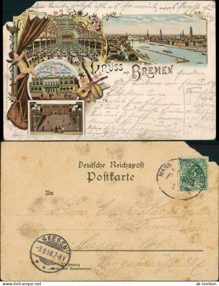 Litho AK Bremen Litho Mit Ballhaus Carl Wetzel, Panorama 1898 - Bremen