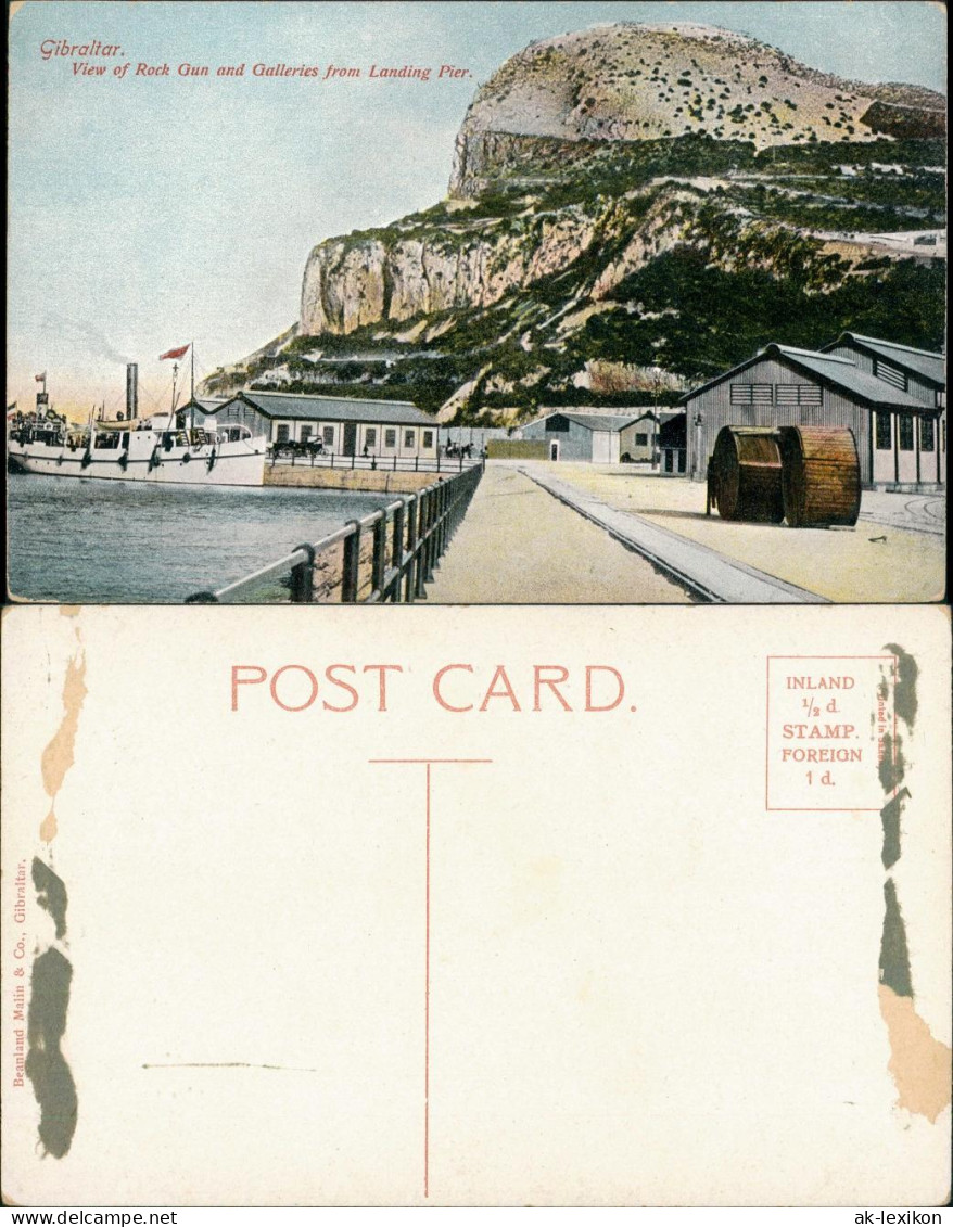 Postcard Gibraltar Rock Gun And Galleries From Landing Pier 1910 - Gibilterra