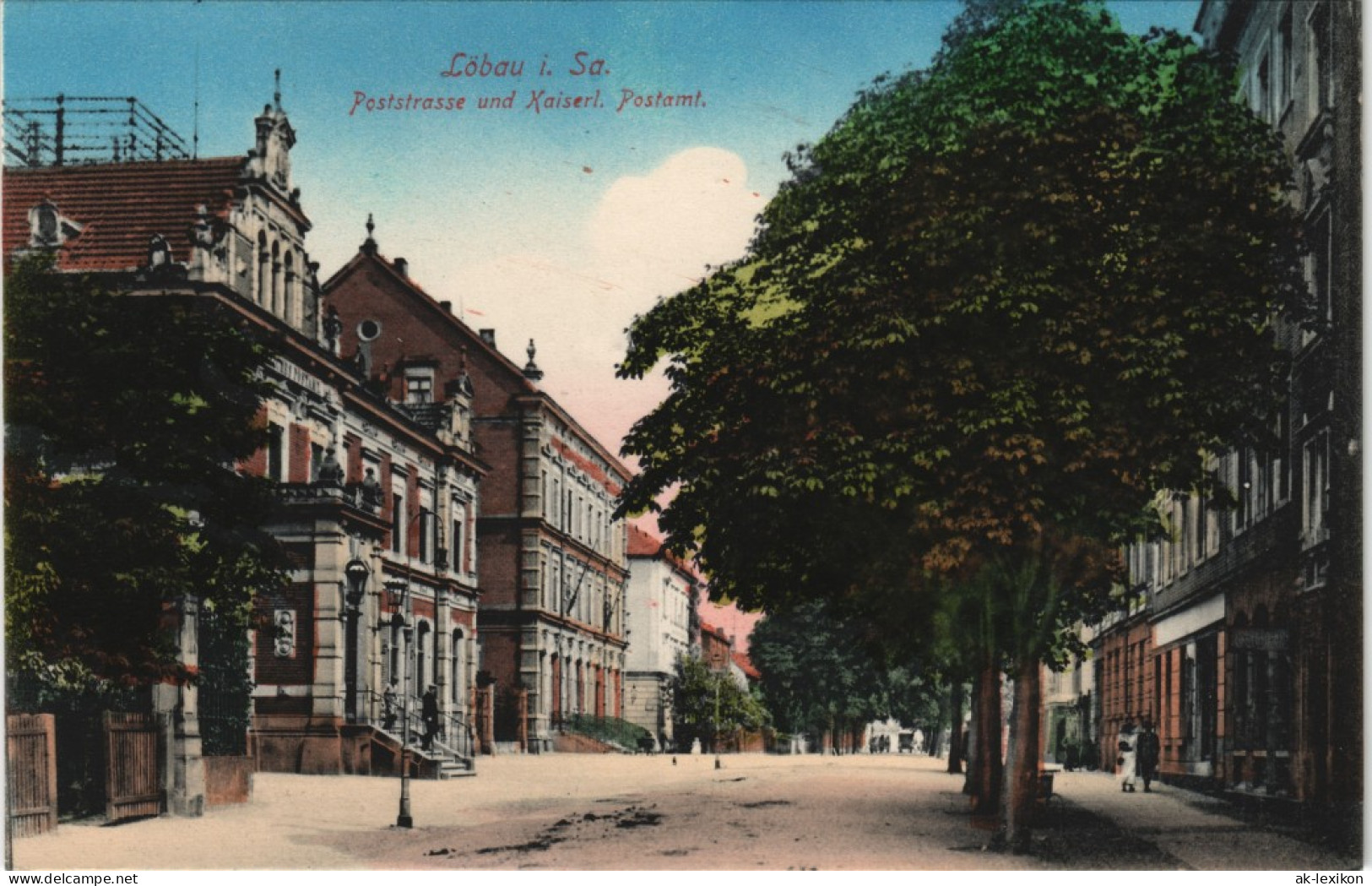 Ansichtskarte Löbau Poststraße, Postamt 1913 - Löbau