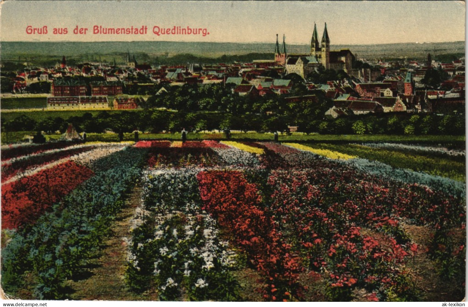 Ansichtskarte Quedlinburg Blumenbeete - Stadt 1918 - Sonstige & Ohne Zuordnung