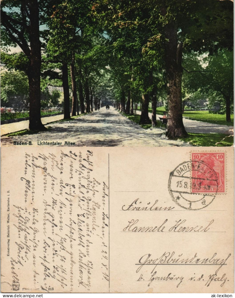 Ansichtskarte Baden-Baden Lichtentaler Allee 1919 - Baden-Baden