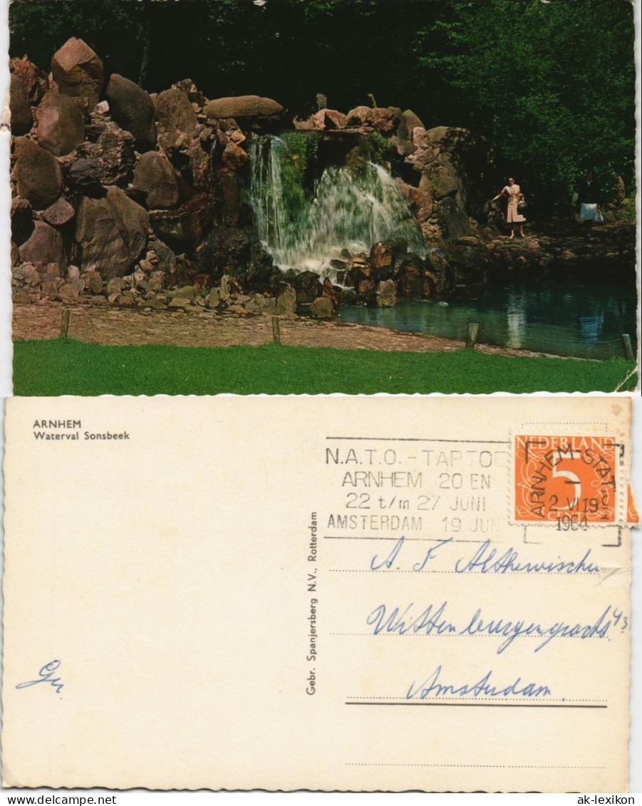 Postkaart Arnheim Arnhem Waterval Sonsbeek, Wasserfall, Waterfall 1964 - Other & Unclassified