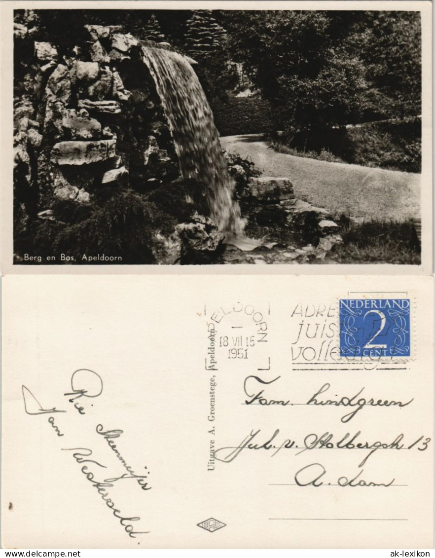 Postkaart Apeldoorn Berg En Bos, Wasserfall (Waterfall) 1951 - Otros & Sin Clasificación