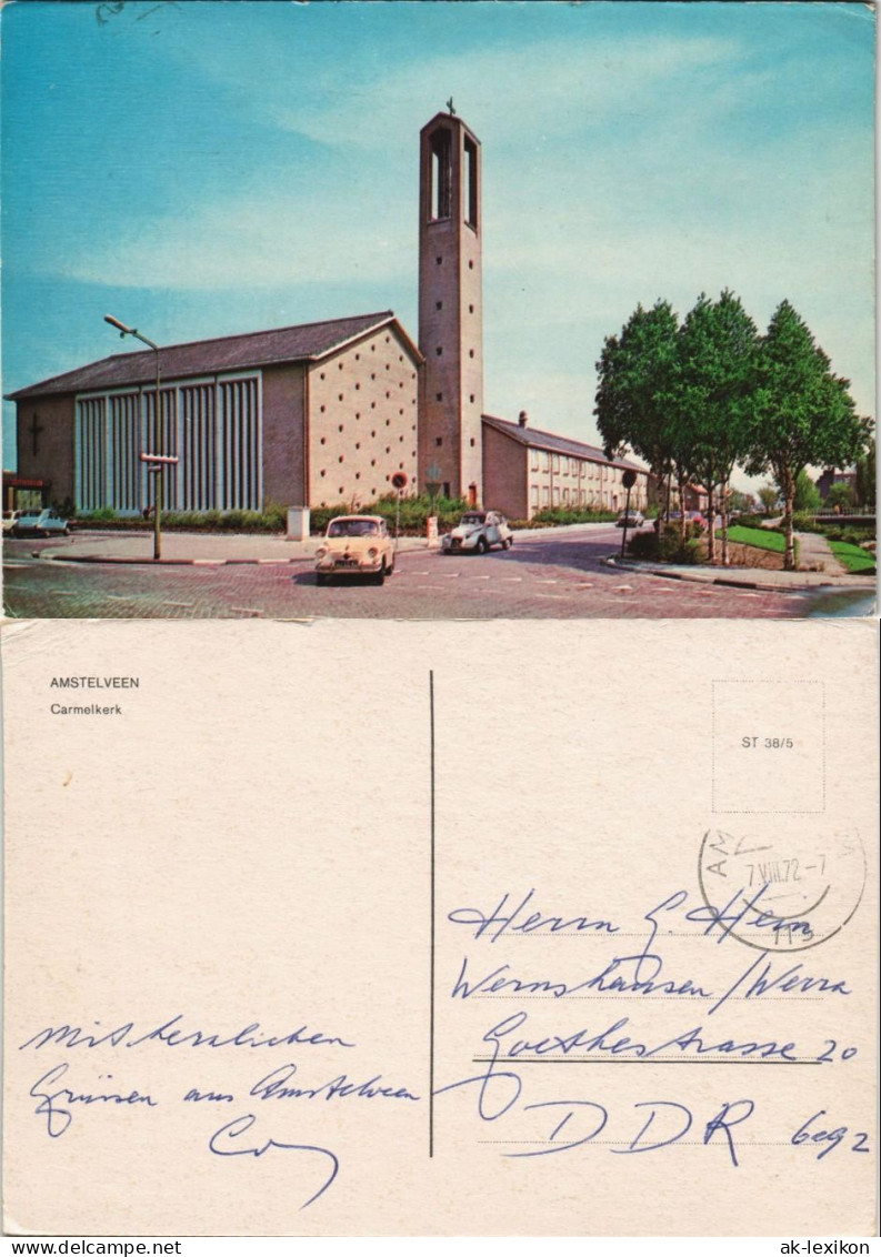 Postkaart Amstelveen Carmelkerk Strassen Partie Kirche, Autos 1972 - Sonstige & Ohne Zuordnung