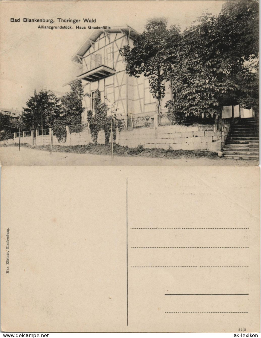 Ansichtskarte Bad Blankenburg Thüringen Alianzgrundstück: Haus Gnadenfülle 1913 - Bad Blankenburg