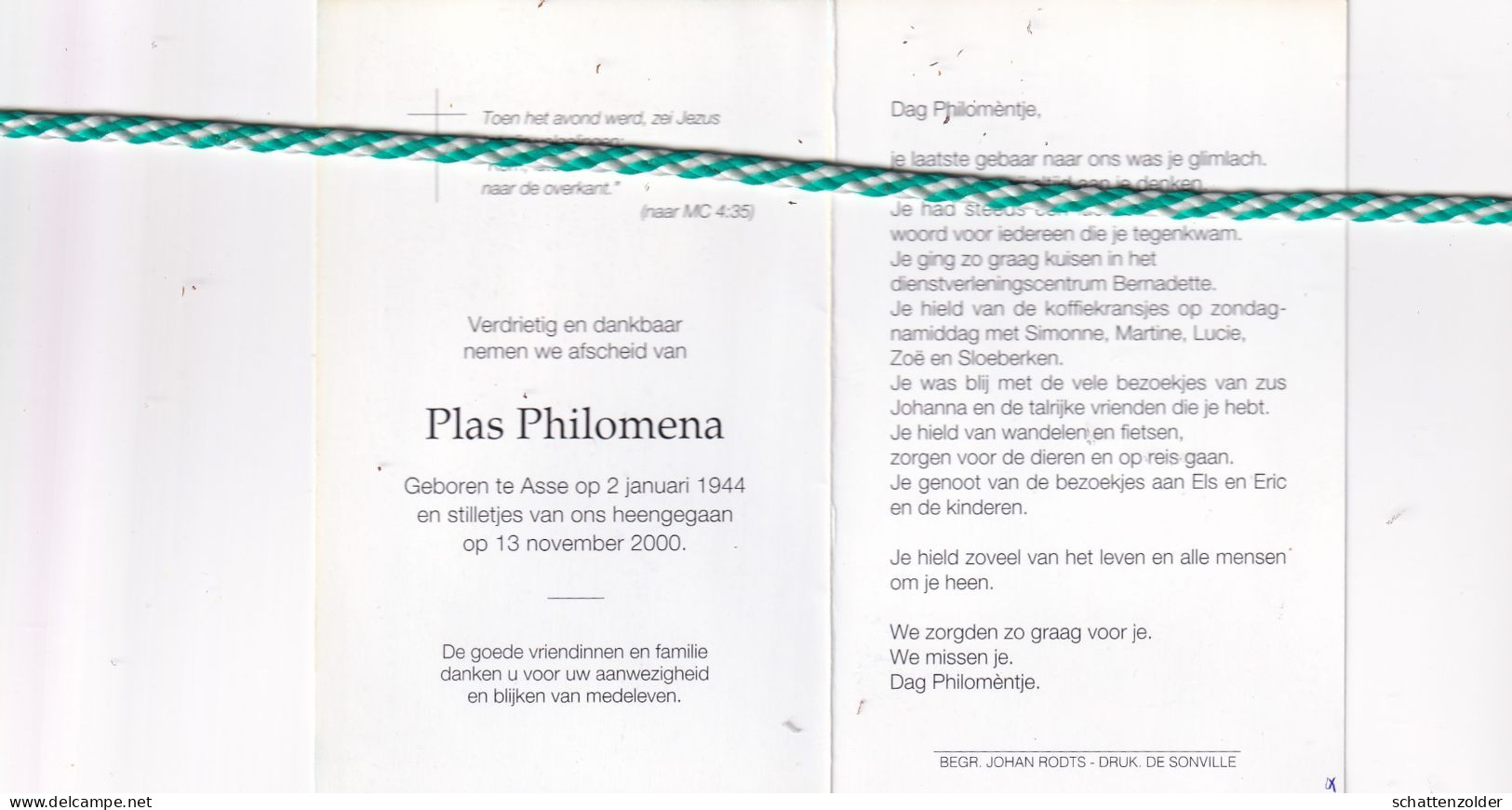 Plas Philomena, Asse 1944, 2000. Foto Hond - Obituary Notices