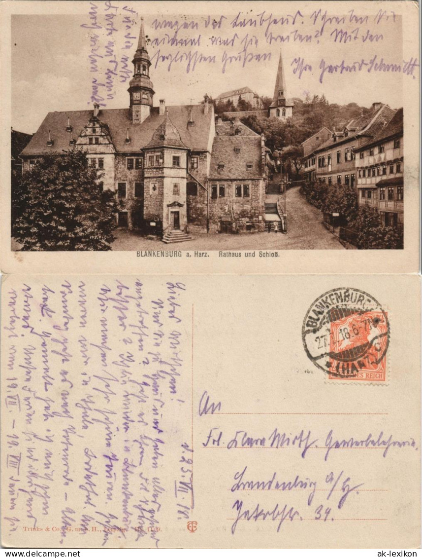Ansichtskarte Blankenburg (Harz) Rathaus, Straße, Schloß 1918 - Other & Unclassified