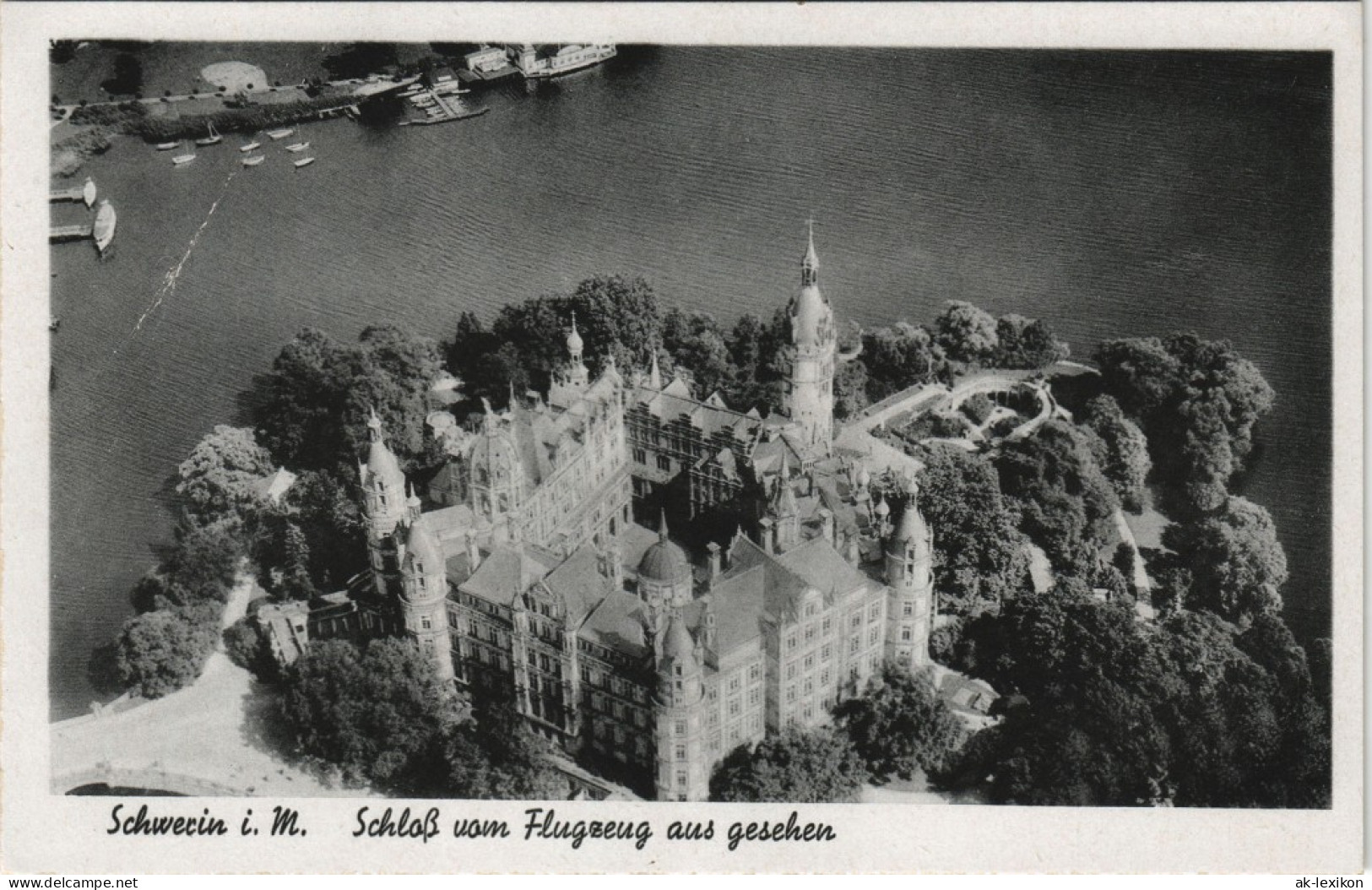 Ansichtskarte Schwerin Luftbild Schloß Anlegestelle 1936 - Schwerin