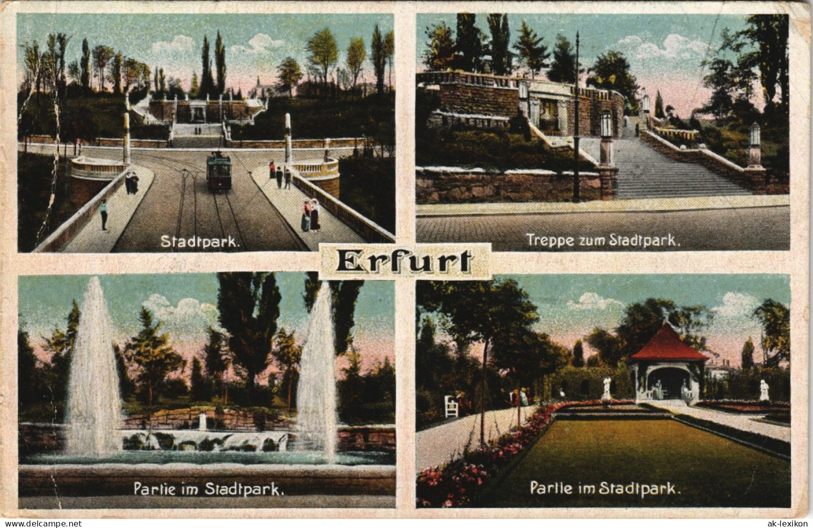 Ansichtskarte Erfurt 4 Bild: Stadtpark, Pavillon Treppe 1913 - Erfurt