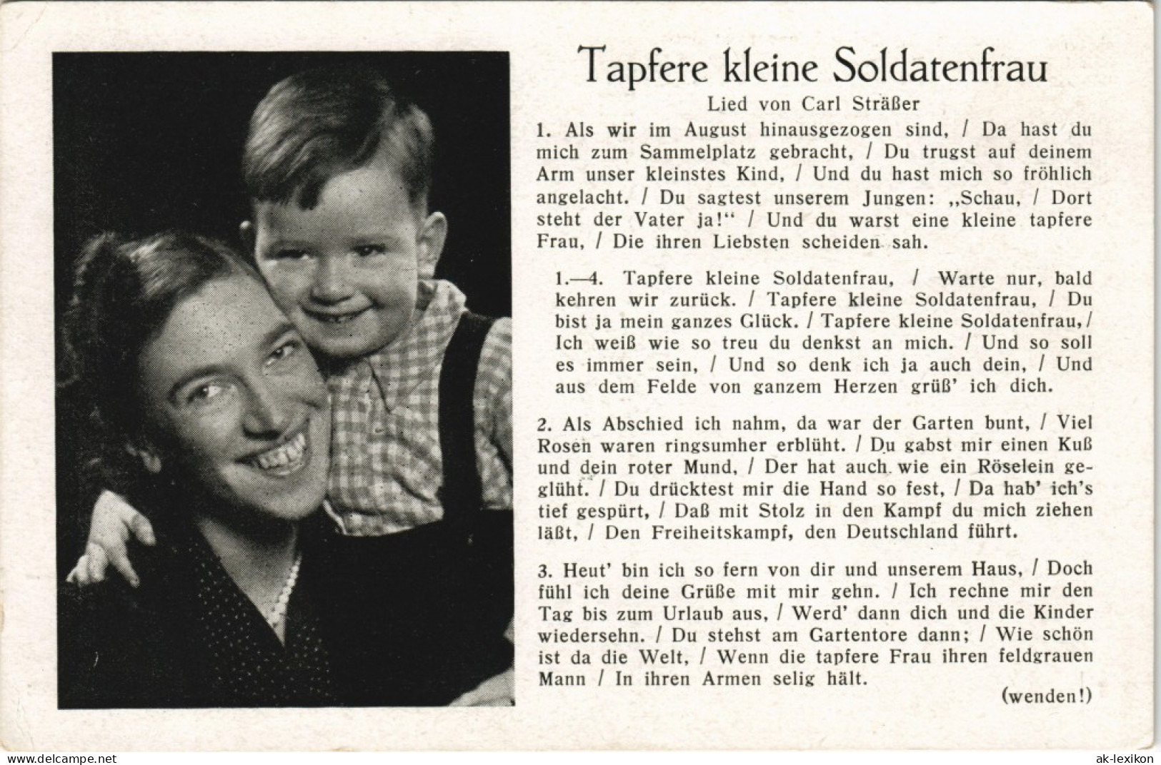 Ansichtskarte  Frau Und Sohn Liedtext Tapfere Kleine Soldatenfrau 1937 - Music