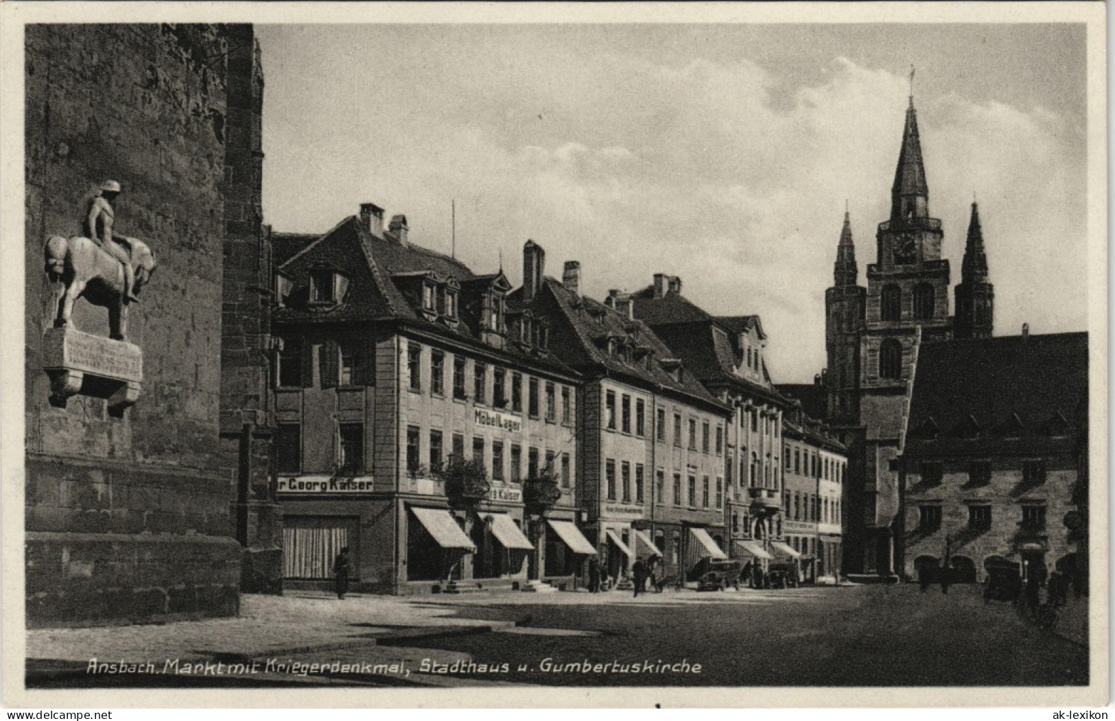 Ansichtskarte Ansbach Markt, Rathaus - Kriegerdenkmal 1932 - Ansbach