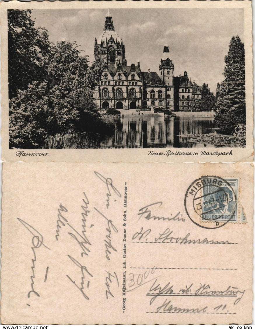 Ansichtskarte Hannover Neues Rathaus, Gel. Besatzungszone Misburg 1947 - Hannover