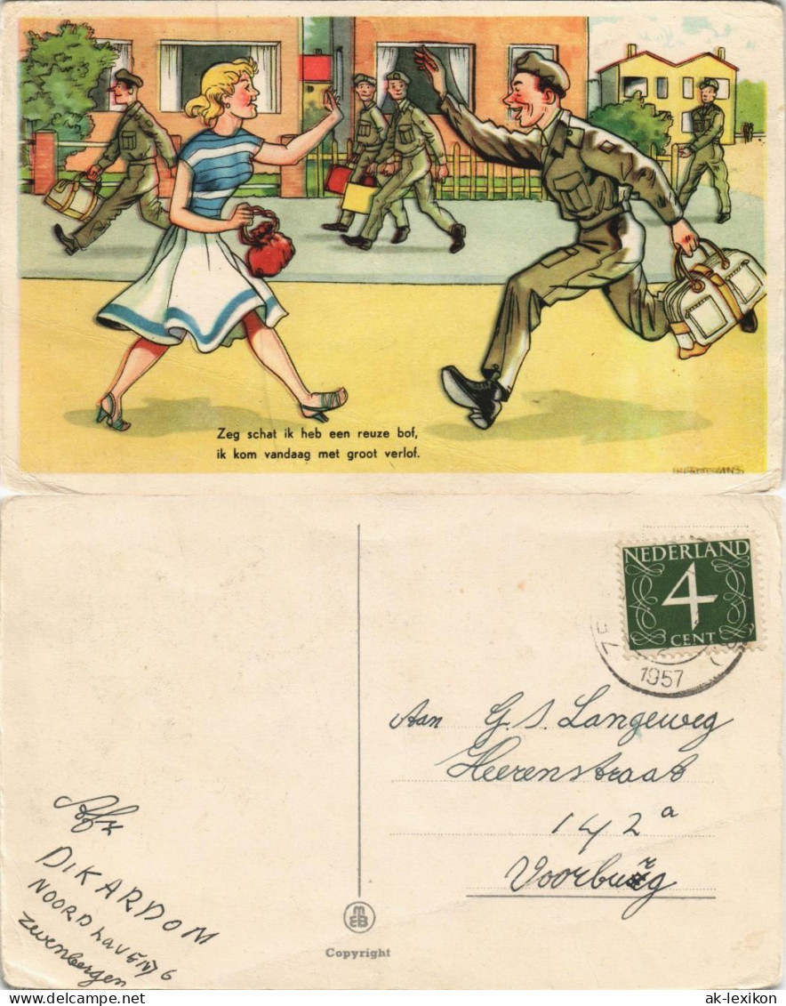 Ansichtskarte  Militär Scherzkarte Soldat Frau Niederlande Netherland 1957 - Humor