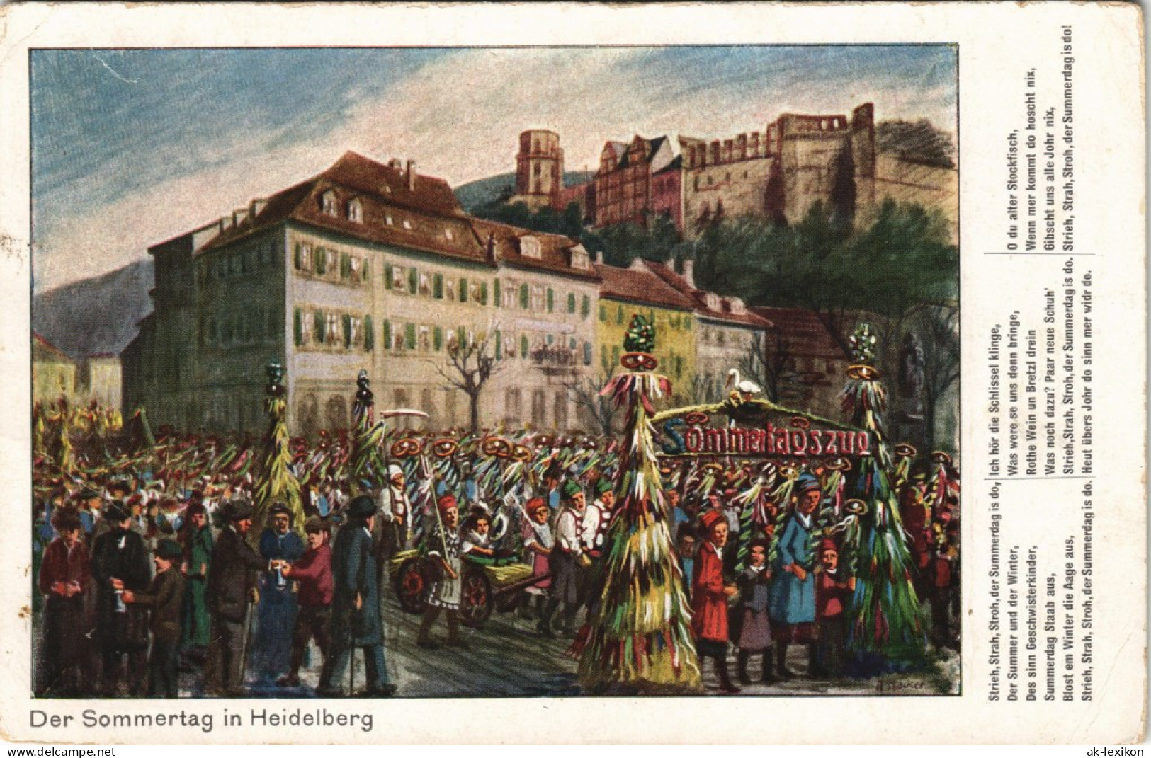 Ansichtskarte Heidelberg Sommertag - Umzug, Künstlerkarte 1922 - Heidelberg