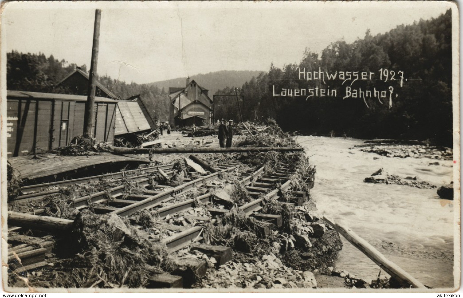 Lauenstein (Erzgebirge)-Altenberg Hochwasser - Bahnhof 1927 Privatfoto - Lauenstein