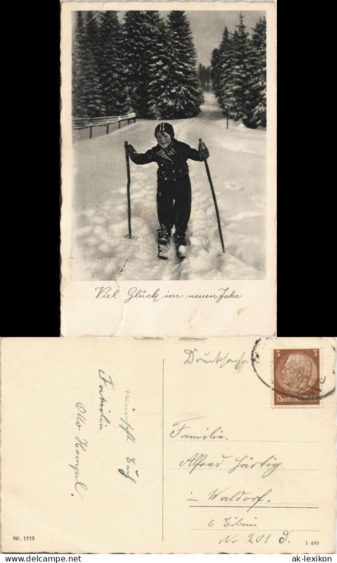 Wintersport: Skifahrer Junge Glückwunsch - Neujahr/Sylvester 1936 - Neujahr
