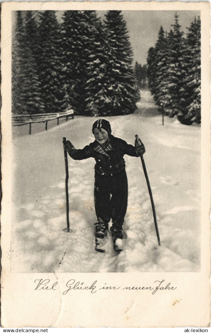 Wintersport: Skifahrer Junge Glückwunsch - Neujahr/Sylvester 1936 - Neujahr